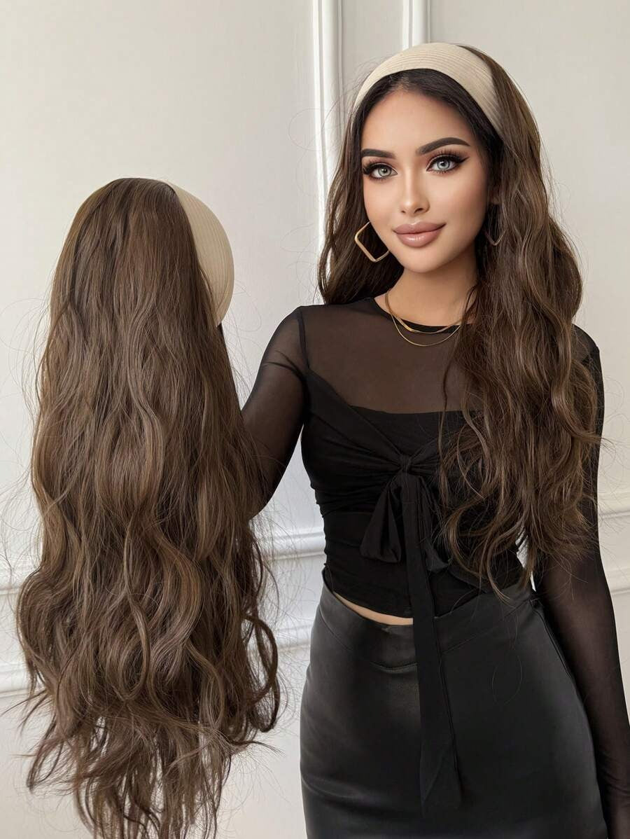 SHEIN باروكة شعر طويلة بعصابة رأس بتموج ناعم