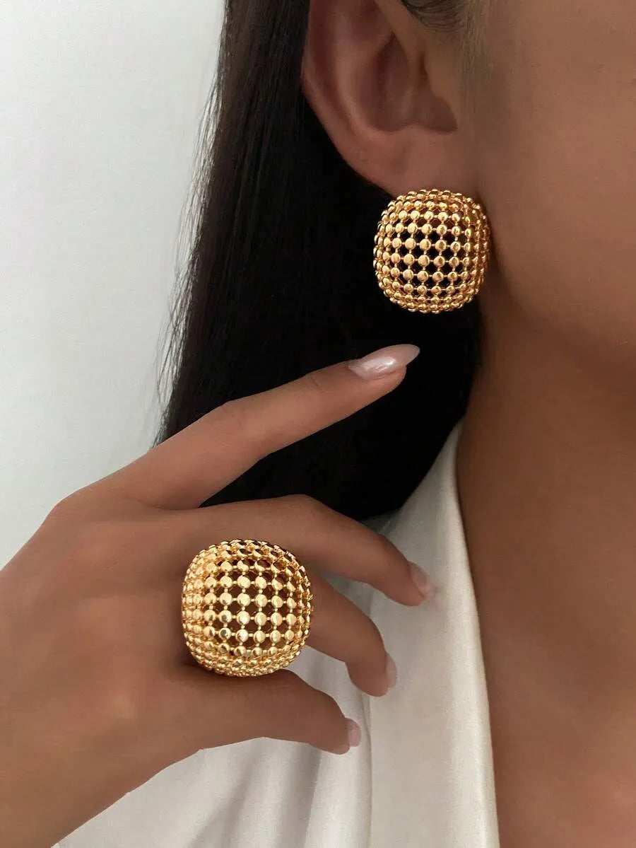SHEIN طقم مجوهرات نسائي 3 قطع أقراط وخاتم بتصميم هندسي