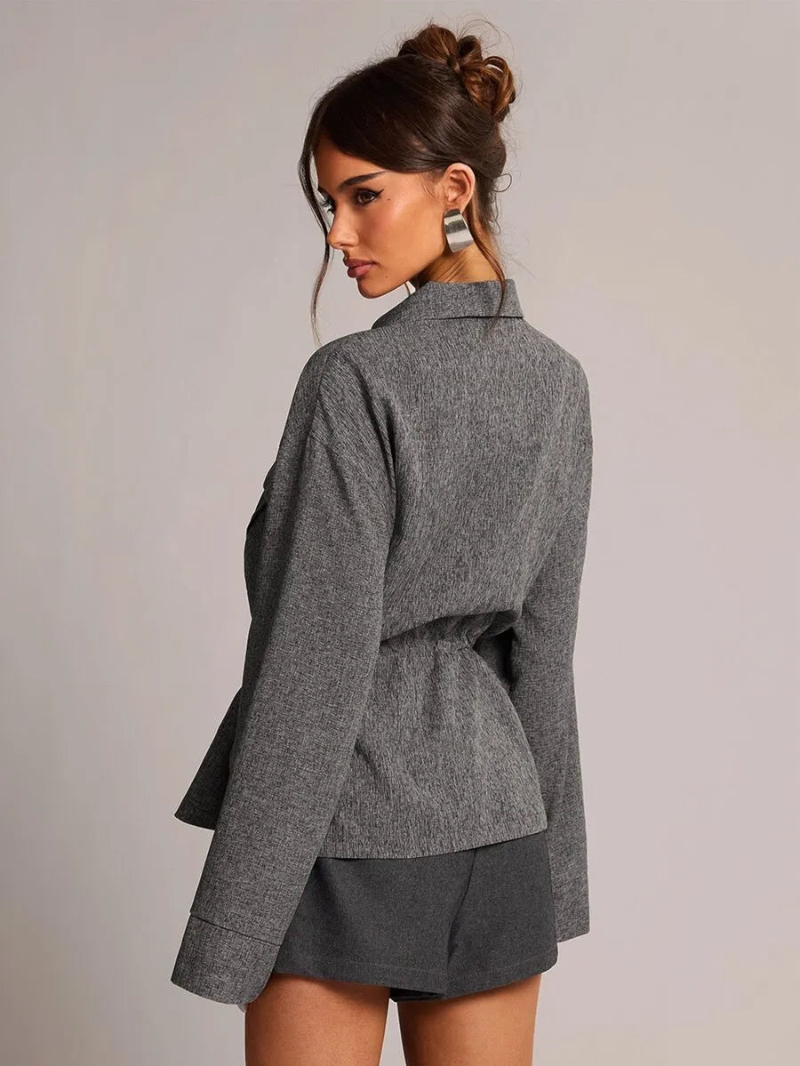 SHEIN BAE جاكيت نسائي انيق بسحاب وخصر مطاطي