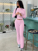 SHEIN طقم رياضي قطعتين توب قصير وبنطال واسع برباط خصر بلون وردي فاتح