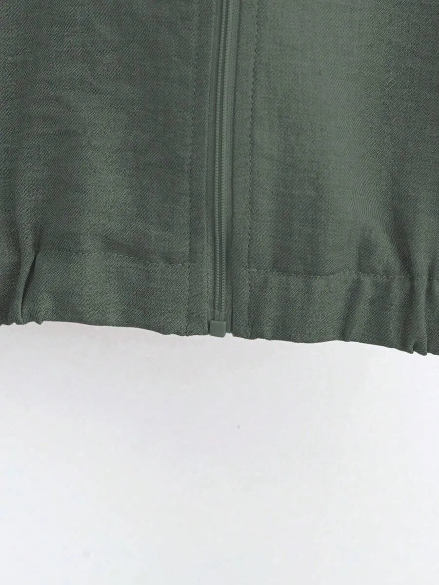SHEIN GlowEve طقم نسائي قطعتين جاكيت قصير بأكمام خفاش وبنطال طويل بلون أخضر داكن