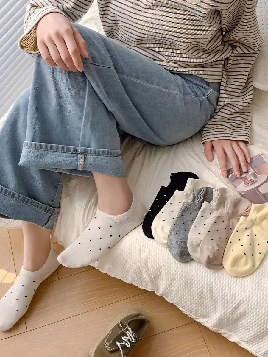 SHEIN جوارب قارب نسائية غير مرئية بنقشة نقاط ومتعدد الألوان