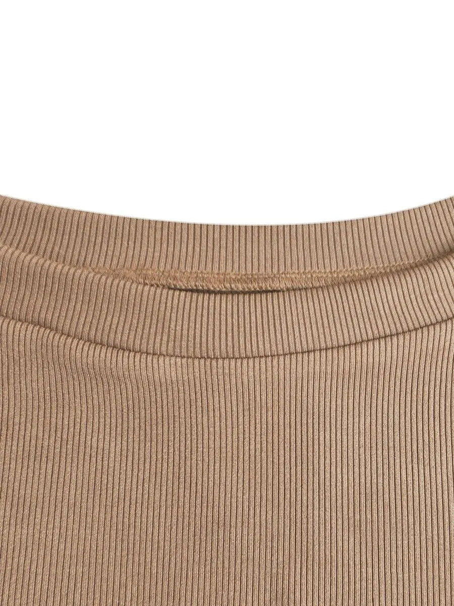 SHEIN طقم نسائي قطعتين توب محبوك وتنورة ماكسي فضفاضة بلون بني قهوة