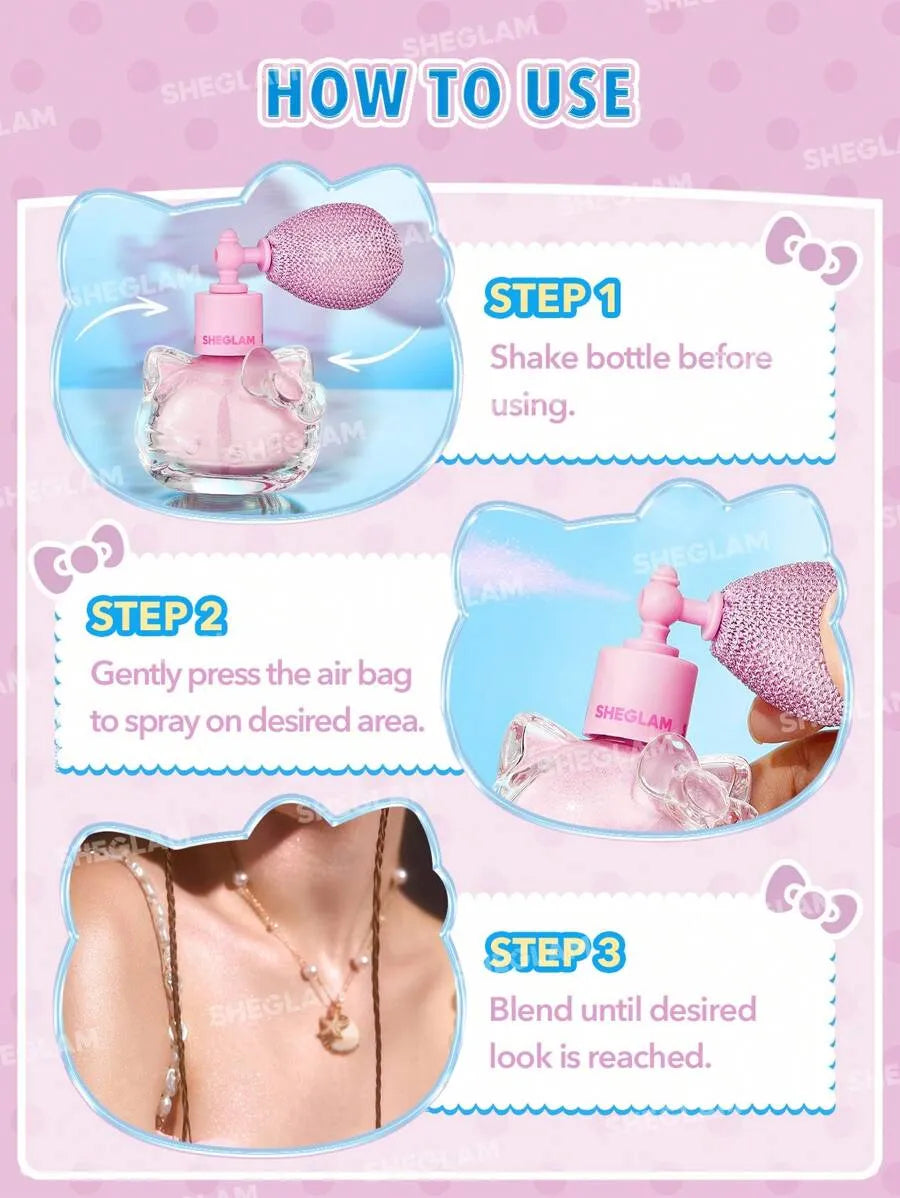 SHEIN Hello Kitty SHEGLAM Bow-Utiful Kitty Glow رذاذ مضيء للجسم بلون بلمعة لامعة