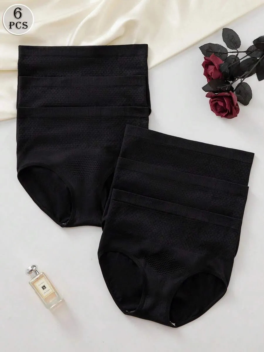 SHEIN Snug Zone سراويل داخلية نسائية من 6 قطع بخصر عالٍ بدون غرز بلون أسود