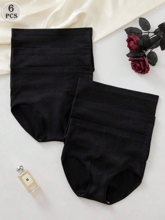SHEIN Snug Zone سراويل داخلية نسائية من 6 قطع بخصر عالٍ بدون غرز بلون أسود