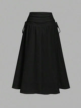 SHEIN MOD A-Line تنورة نسائية طويلة  بخصر طبيعي وثنيات بلون أسود