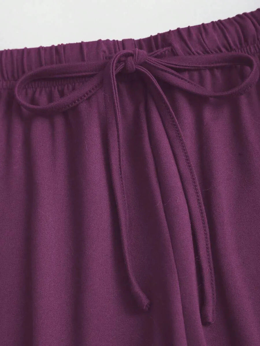 SHEIN Sweetra طقم نسائي قطعتين ببلوزة بياقة وبنطال مستقيم بلون أرجواني فاتح