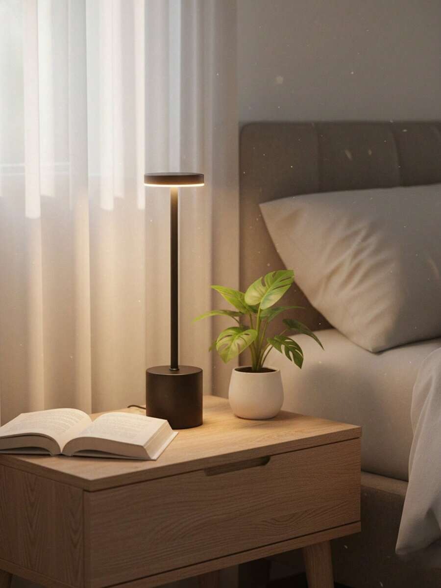 SHEIN مصباح طاولة شمالي لاسلكي LED قابل للتعتيم بثلاثة ألوان وشحن USB