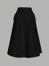 SHEIN MOD A-Line تنورة نسائية طويلة  بخصر طبيعي وثنيات بلون أسود