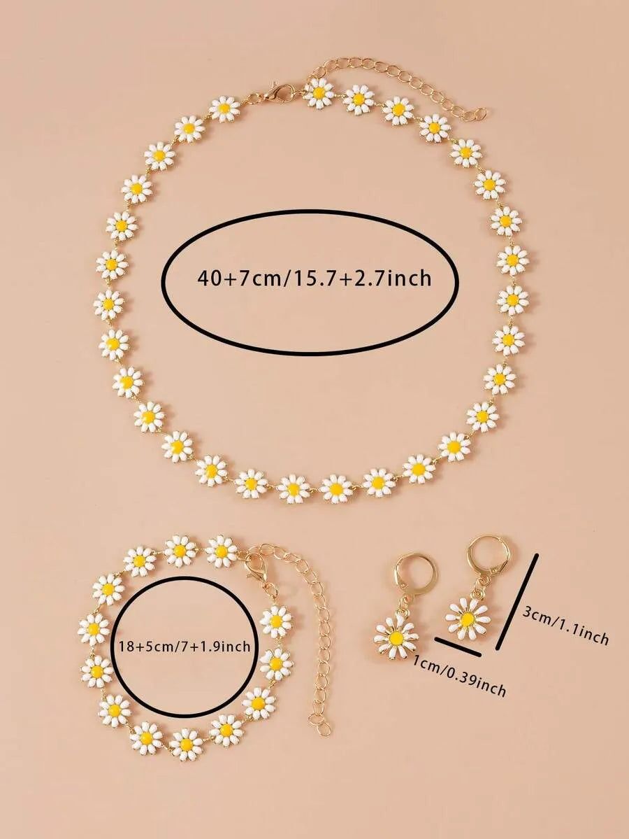 SHEIN طقم مجوهرات نسائي قلادة وسوار وأقراط بتصميم زهرة عباد الشمس