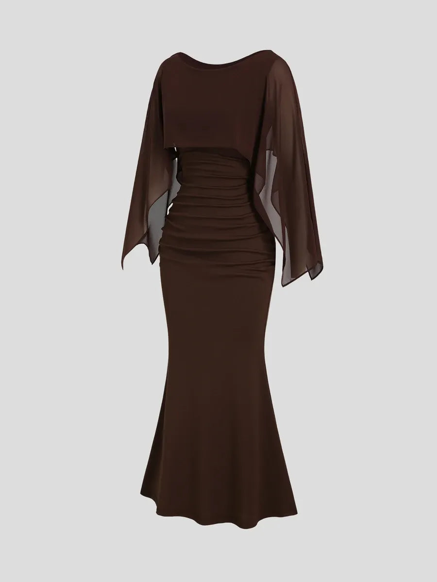 SHEIN Sweetra فستان طويل ضيق بتصميم باتشورك وذيل حورية البحر بلون بني قهوة