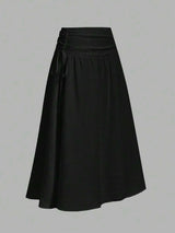 SHEIN MOD A-Line تنورة نسائية طويلة  بخصر طبيعي وثنيات بلون أسود