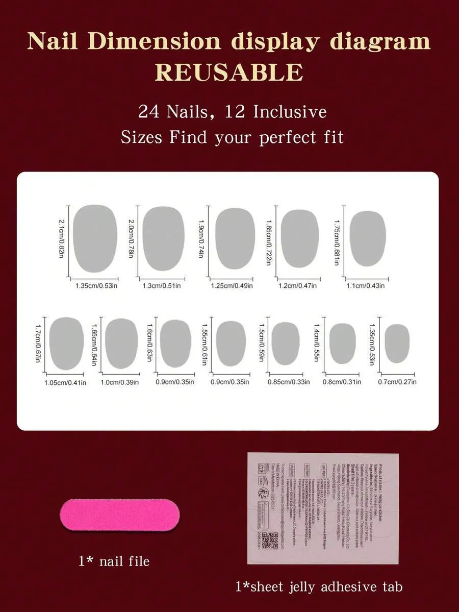 SHEIN Y2K أظافر بيضاوية 24 قطعة قصيرة لامعة بلون الأحمر بطابع