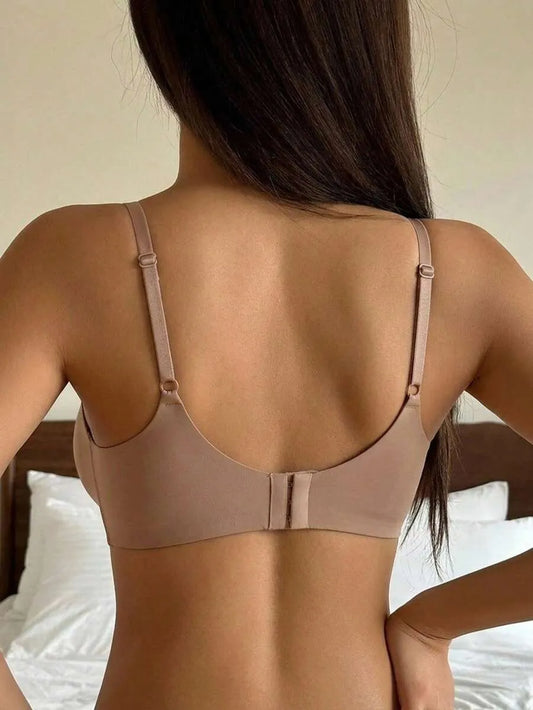 SHEIN DAZY حمالة صدر نسائية لاسلكية بدون خياطة بحشوة قابلة للإزالة ودعم متوسط بلون بني قهوة