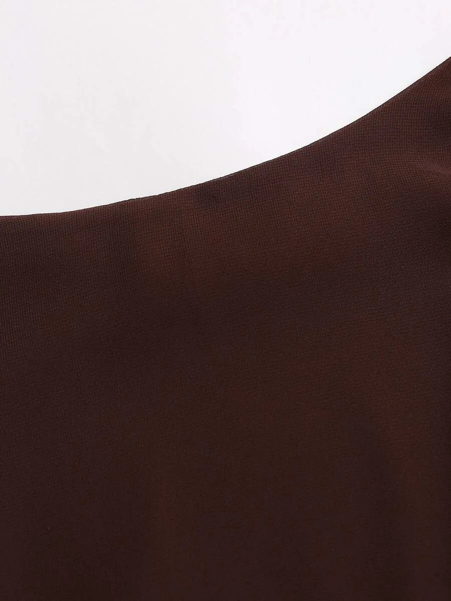 SHEIN Sweetra فستان طويل ضيق بتصميم باتشورك وذيل حورية البحر بلون بني قهوة