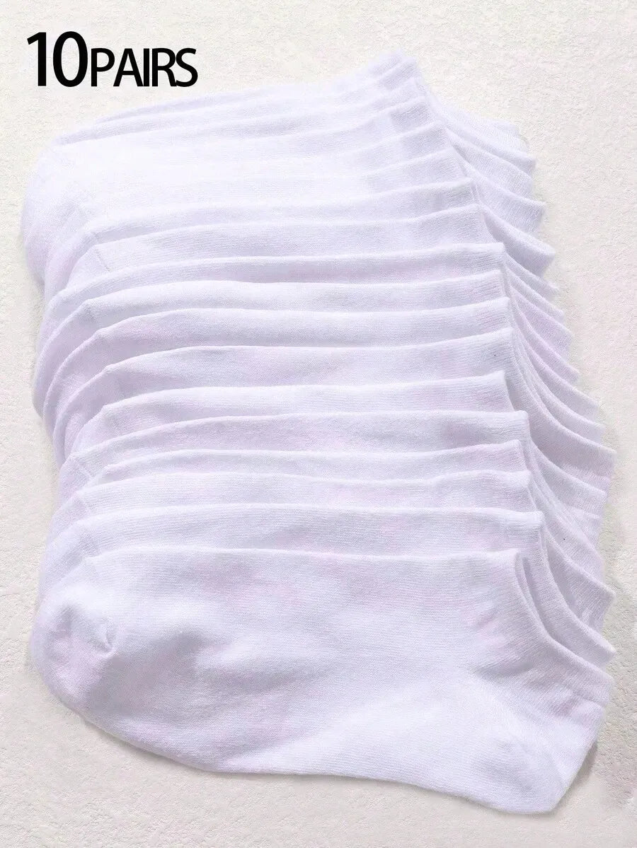 SHEIN جوارب كاحل نسائية سادة وناعمة وقابلة للتنفس بلون أبيض