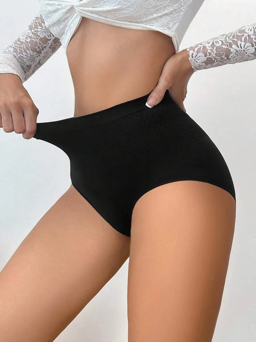 SHEIN Snug Zone سراويل داخلية نسائية من 6 قطع بخصر عالٍ بدون غرز بلون أسود