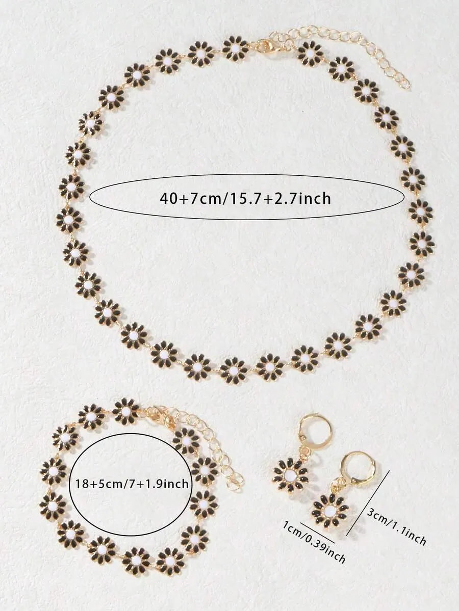 SHEIN طقم مجوهرات نسائي قلادة وسوار وأقراط بتصميم زهرة عباد الشمس