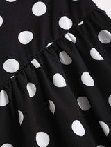 SHEIN Sweetra فستان ميني بدون أكمام بياقة قارب وظهر مكشوف ورباط خصر ونقشة نقاط بلون أسود