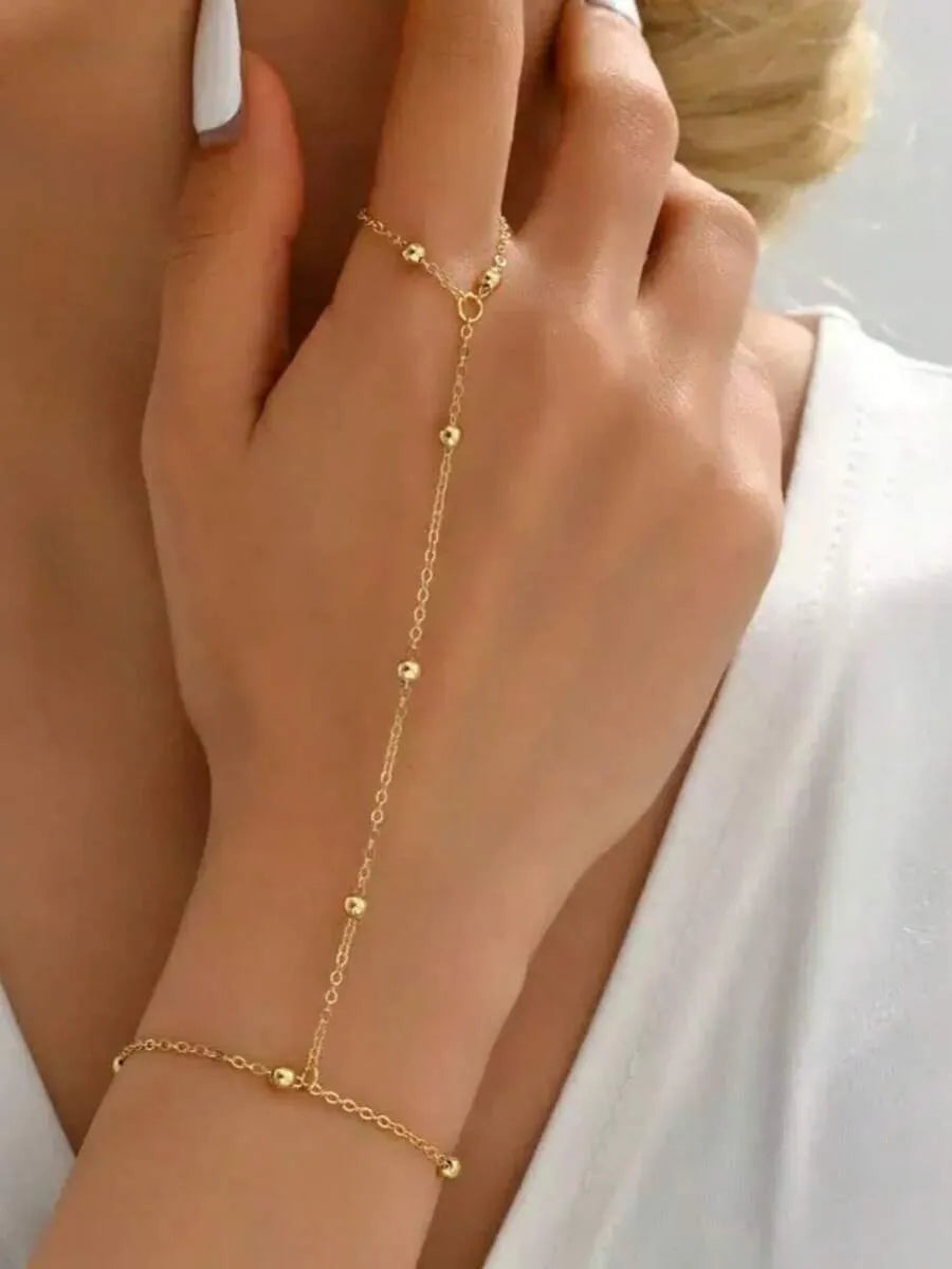 SHEIN سوار خاتم نسائي دائري من الخرز بلون ذهبي