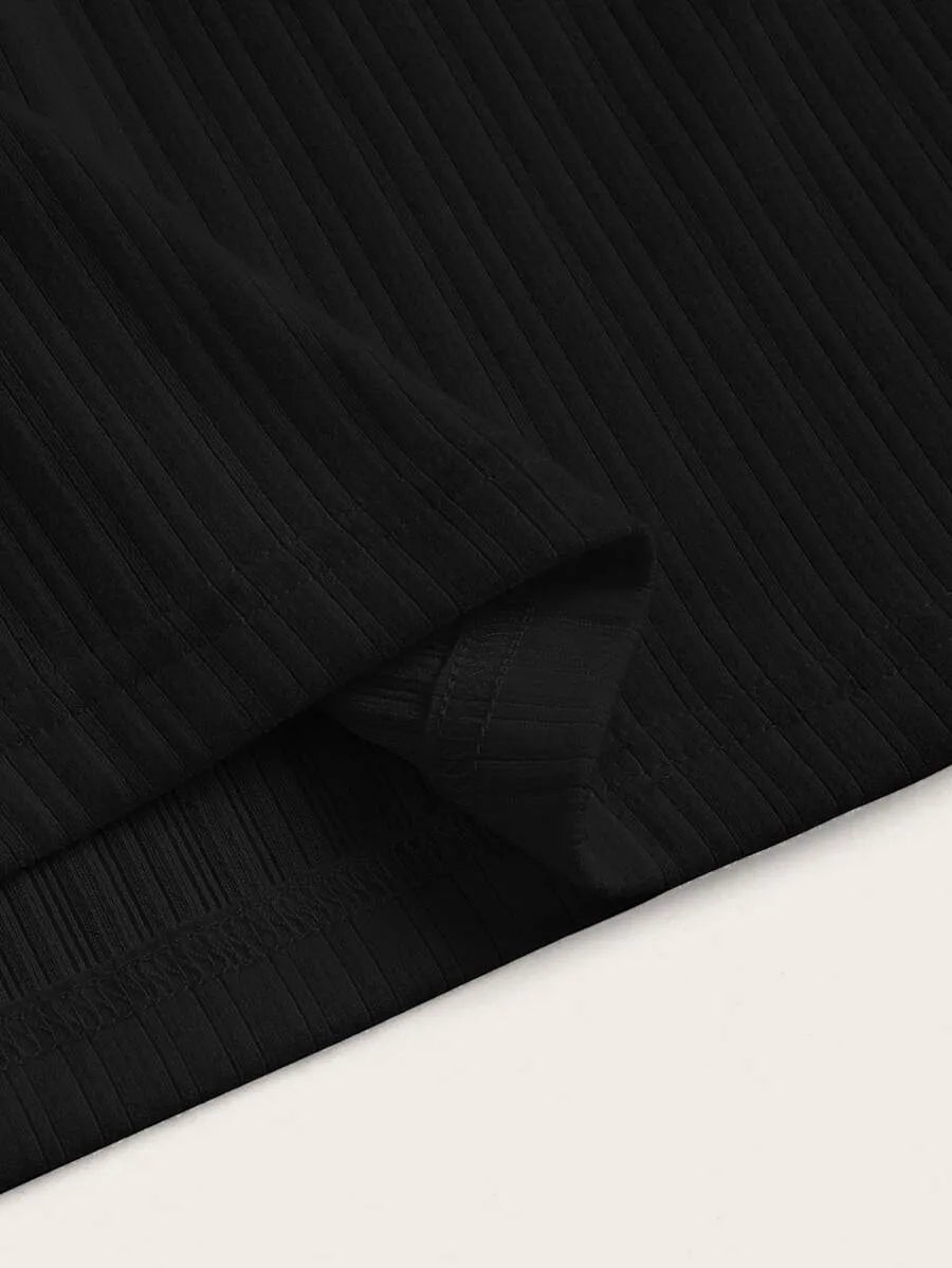 SHEIN MOD فستان نسائي محبوك بياقة مربعة بلون أسود