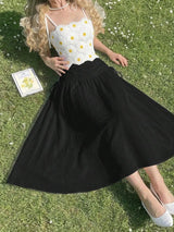 SHEIN MOD A-Line تنورة نسائية طويلة  بخصر طبيعي وثنيات بلون أسود