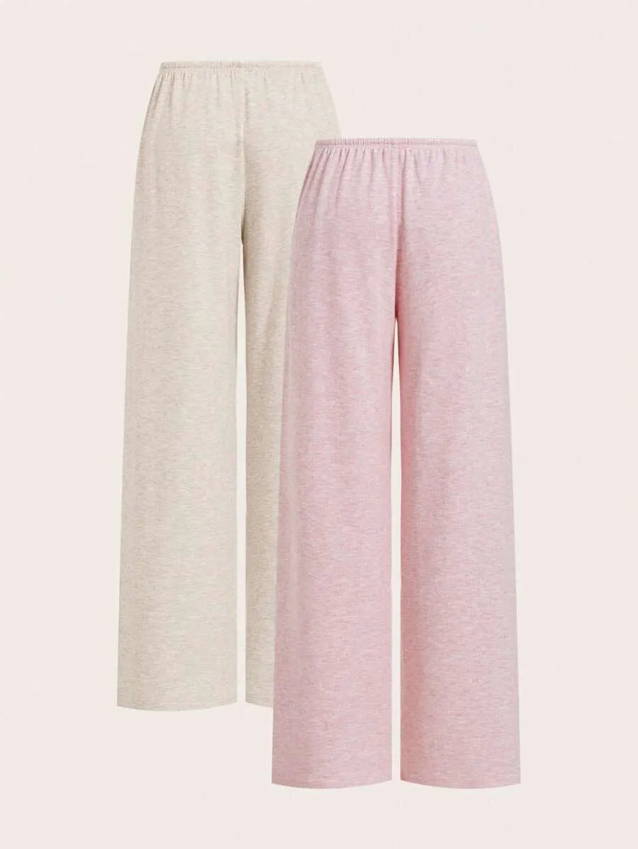 SHEIN EZwear بنطلون بلون مشمشي طويل واسع الساق بخصر طبيعي من الصوف