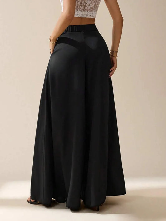 SHEIN Tall بنطلون بلون الأسود طويل واسع الساق بخصر عالي جداً