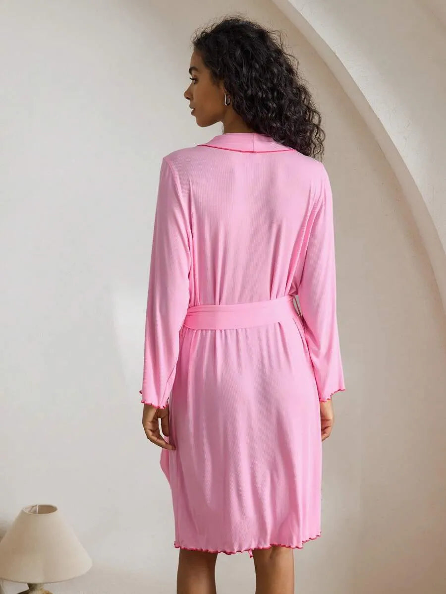 SHEIN Ocili رداء قصير بلون وردي وتفاصيل مكشكشة وحزام