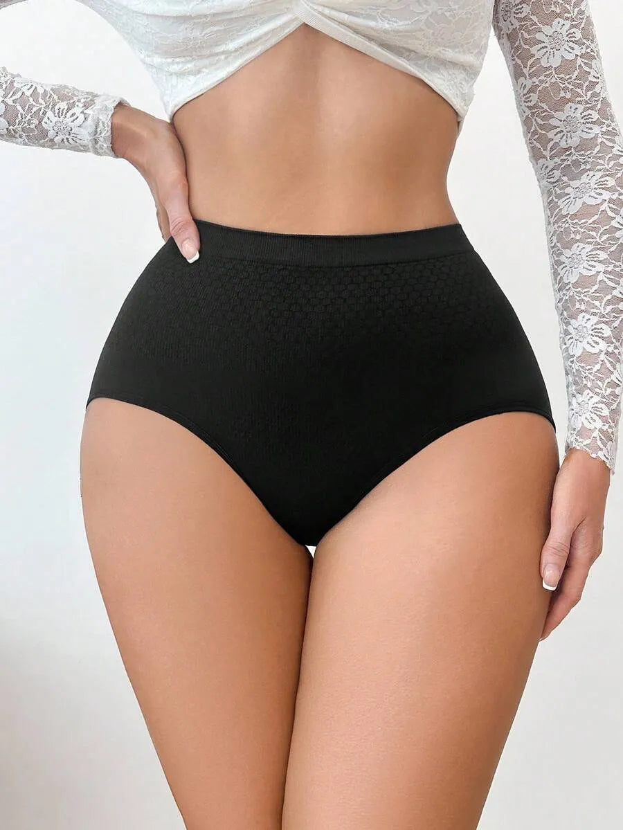 SHEIN Snug Zone سراويل داخلية نسائية من 6 قطع بخصر عالٍ بدون غرز بلون أسود