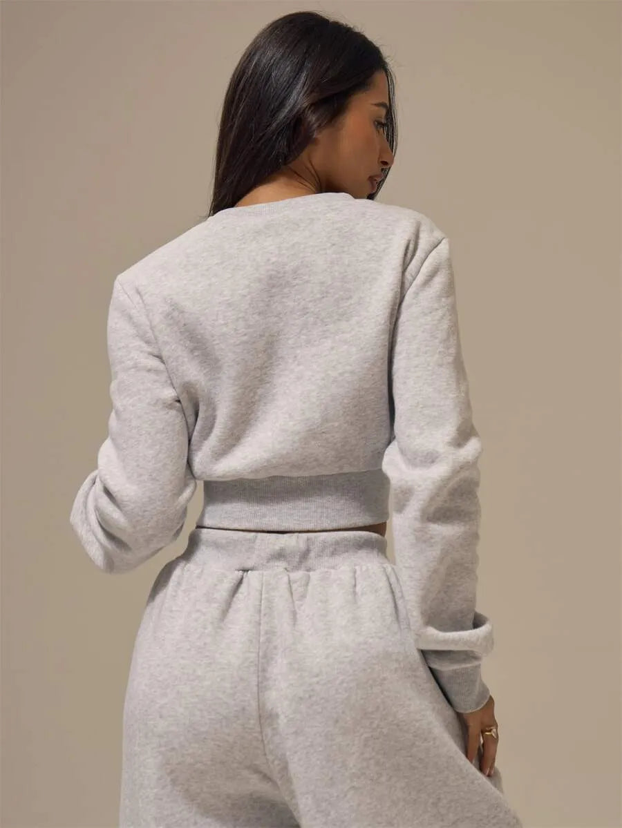 SHEIN MUSERA ESSENTIALS كارديجان قصير بأزرار أمامية بلون رمادي