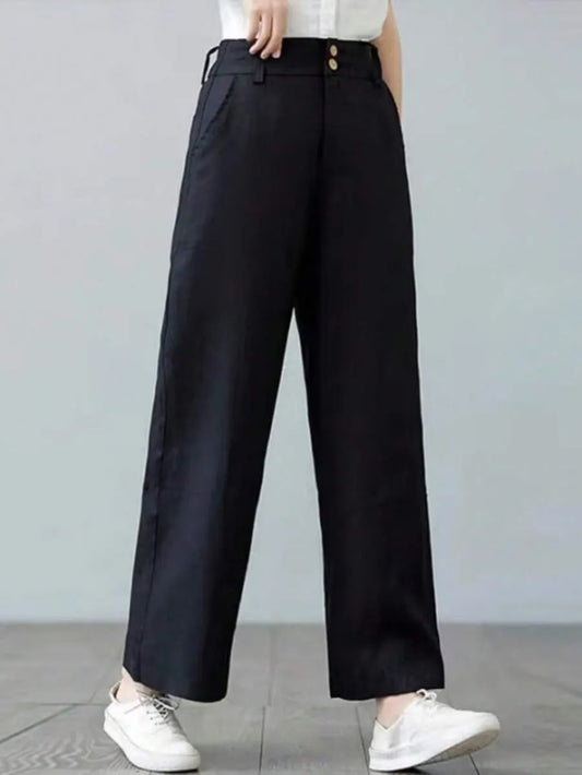 SHEIN بنطال نسائي واسع بجيوب بلون أسود