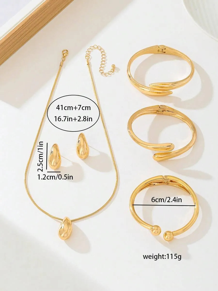 SHEIN طقم مجوهرات نسائي 3 قطع قلادة وأقراط بتصميم قطرة ماء بلون ذهبي