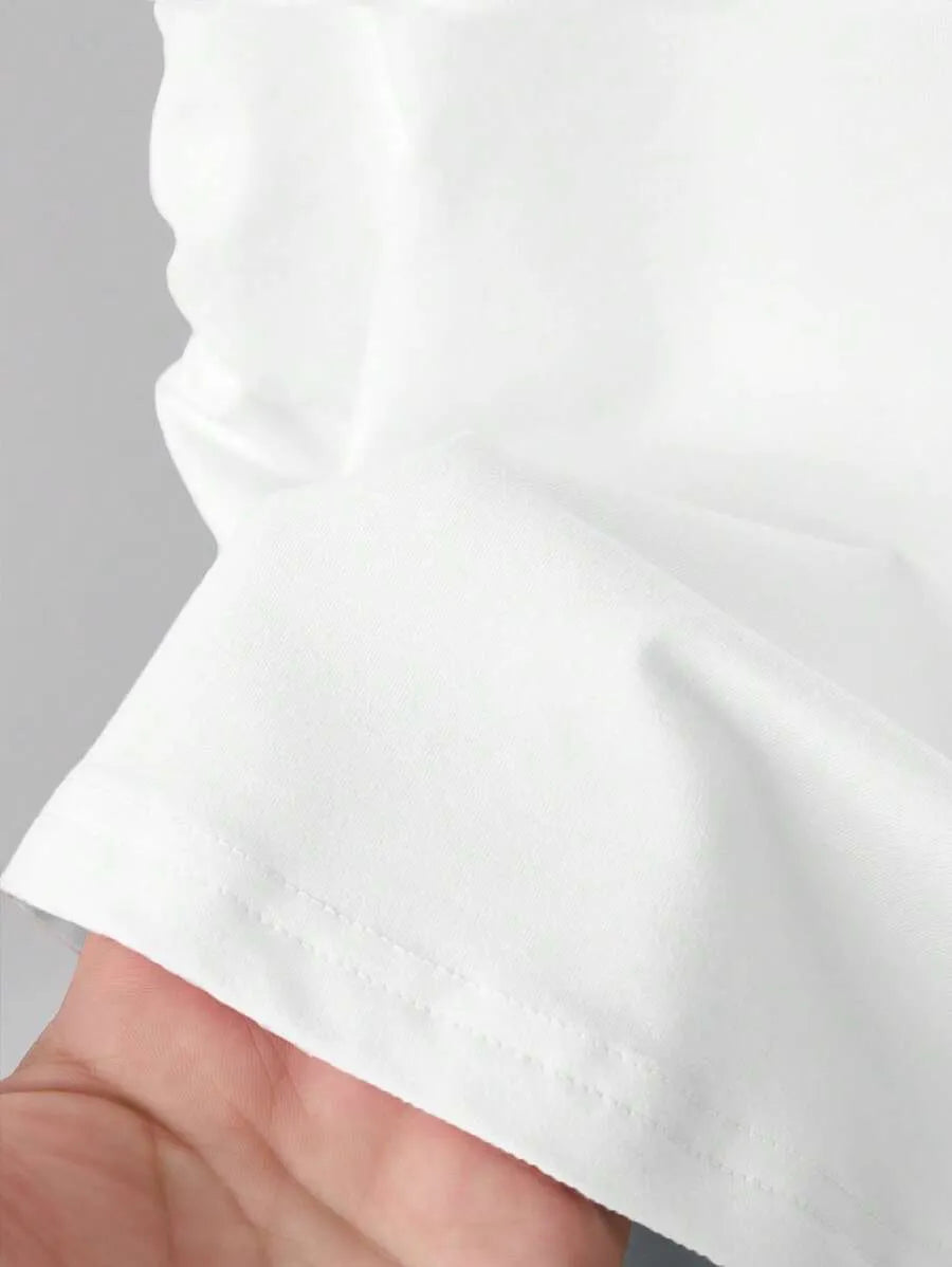 SHEIN INAWLY تي شيرت نسائي بطبعة فيونكة وحروف وياقة دائرية بلون أبيض