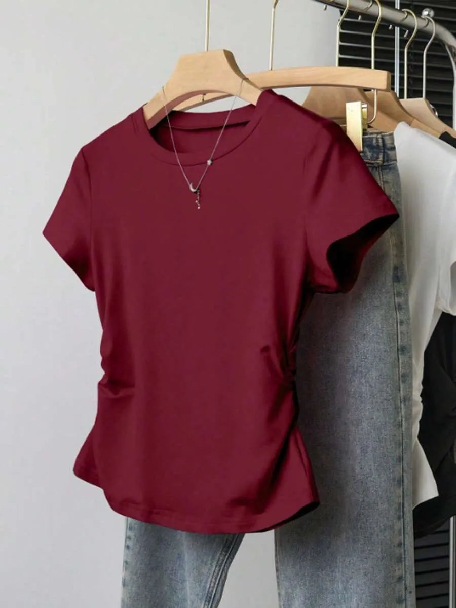 SHEIN تي شيرت نسائي ضيق مخطط بأكمام قصيرة بلون الأسود