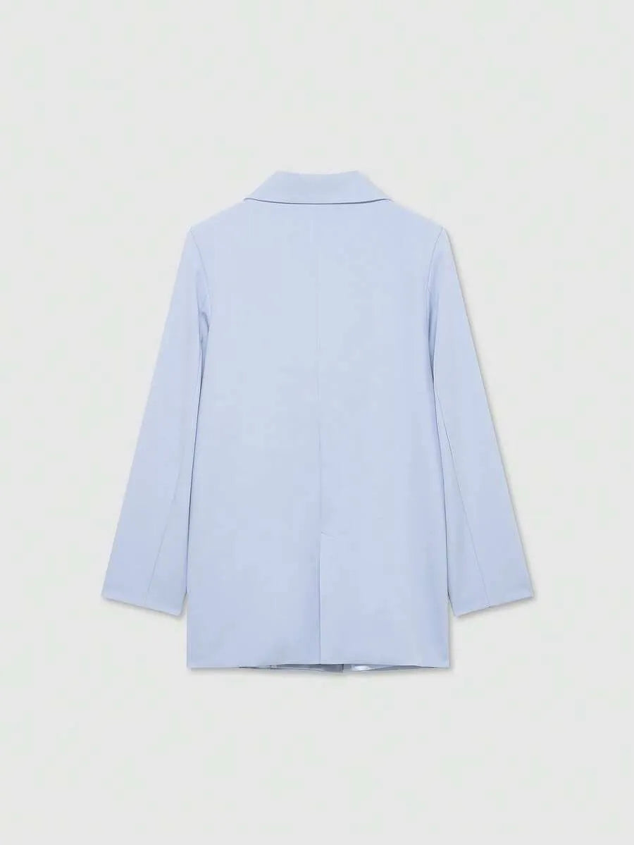 SHEIN Franclia معطف ترينش طويل بحزام خصر وياقة كلاسيكية وأزرار أمامية بلون أزرق فاتح