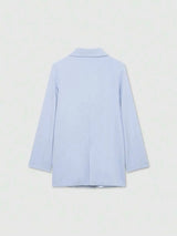 SHEIN Franclia معطف ترينش طويل بحزام خصر وياقة كلاسيكية وأزرار أمامية بلون أزرق فاتح