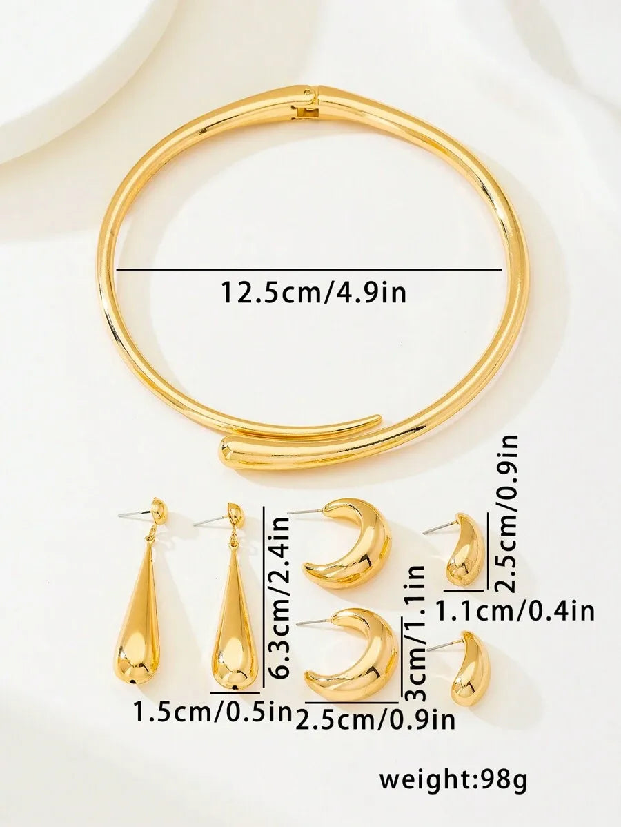 SHEIN طقم مجوهرات نسائي 3 قطع قلادة وأقراط بتصميم قطرة ماء بلون ذهبي