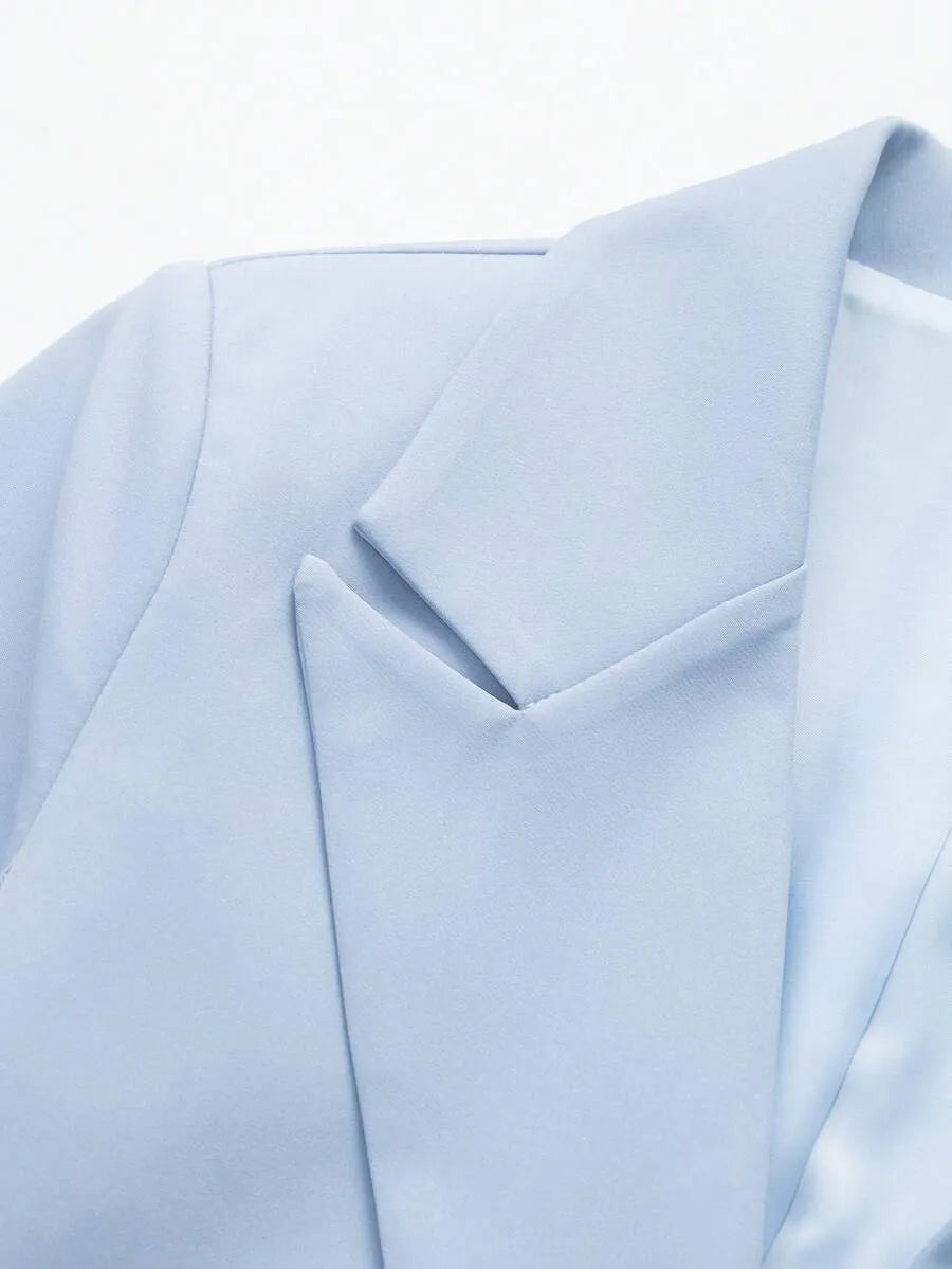 SHEIN Franclia معطف ترينش طويل بحزام خصر وياقة كلاسيكية وأزرار أمامية بلون أزرق فاتح