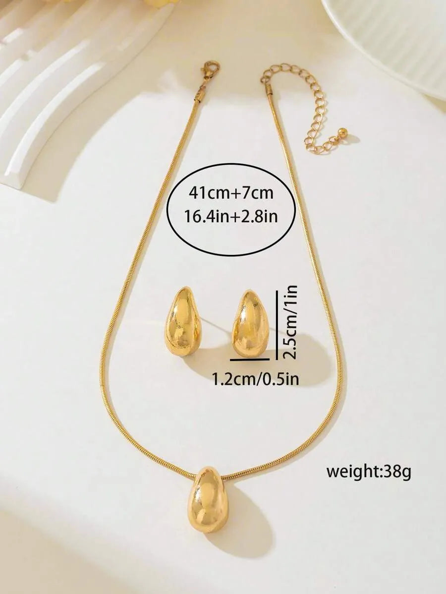SHEIN طقم مجوهرات نسائي 3 قطع قلادة وأقراط بتصميم قطرة ماء بلون ذهبي