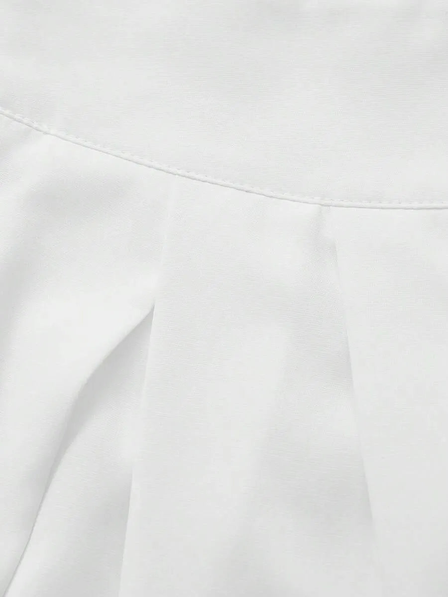 SHEIN فلوريا بنطلون أبيض طويل واسع بخصر عالي