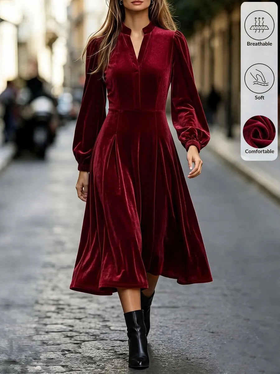 SHEIN Feyla فستان ميدي بياقة وأزرار أمامية بلون عنابي