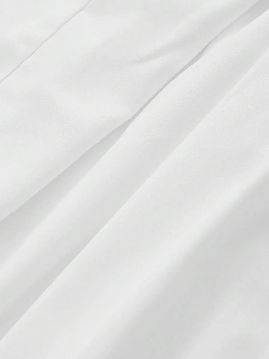 SHEIN فلوريا بنطلون أبيض طويل واسع بخصر عالي