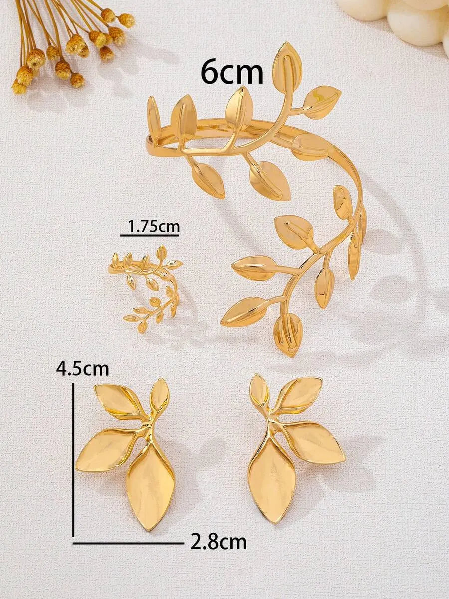 SHEIN طقم مجوهرات نسائي 4 قطع سوار وخاتم وأقراط بلون ذهبي أصفر