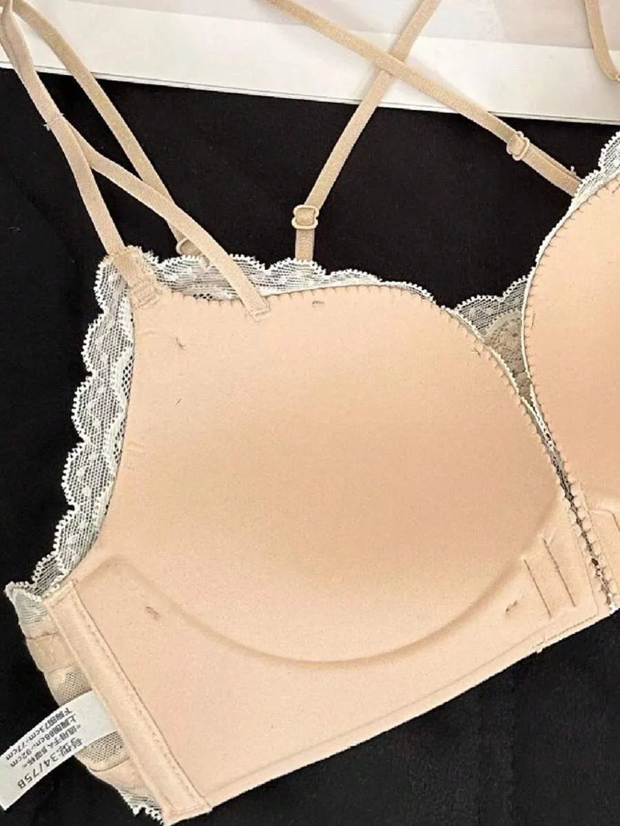 SHEIN حمالة صدر من الدانتيل رافعة بإغلاق أمامي وظهر مكشوف