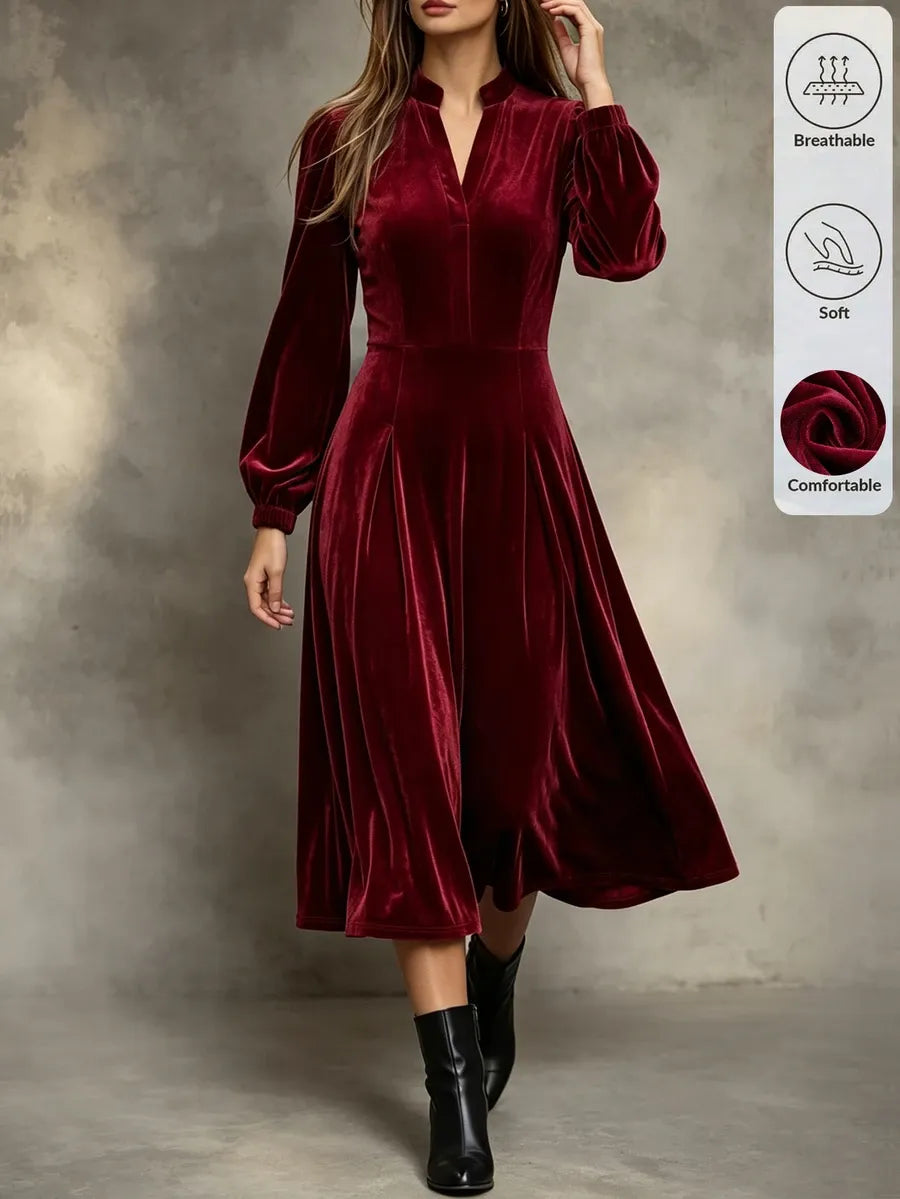 SHEIN Feyla فستان ميدي بياقة وأزرار أمامية بلون عنابي