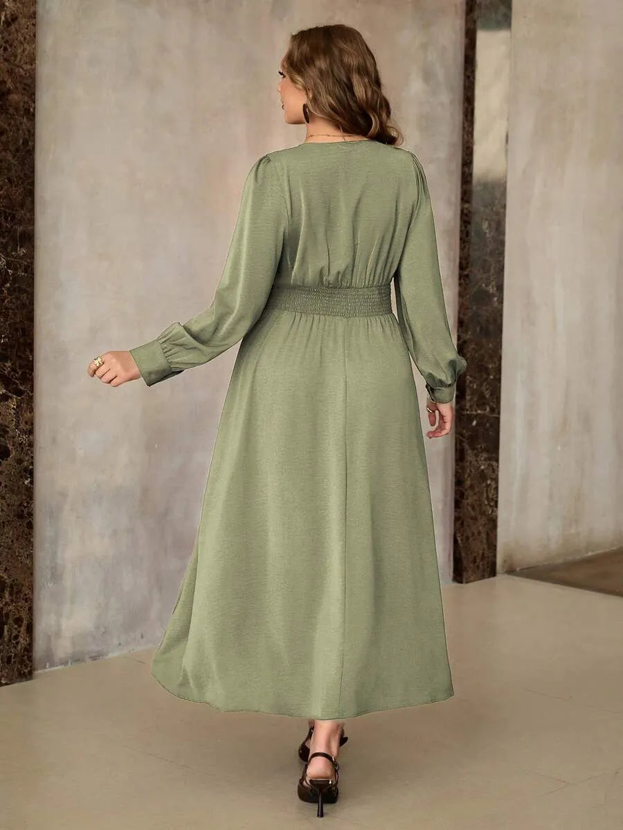 SHEIN Roveilla فستان نسائي بياقة وخصر برباط وتفاصيل كشكش بلون أخضر نعناع