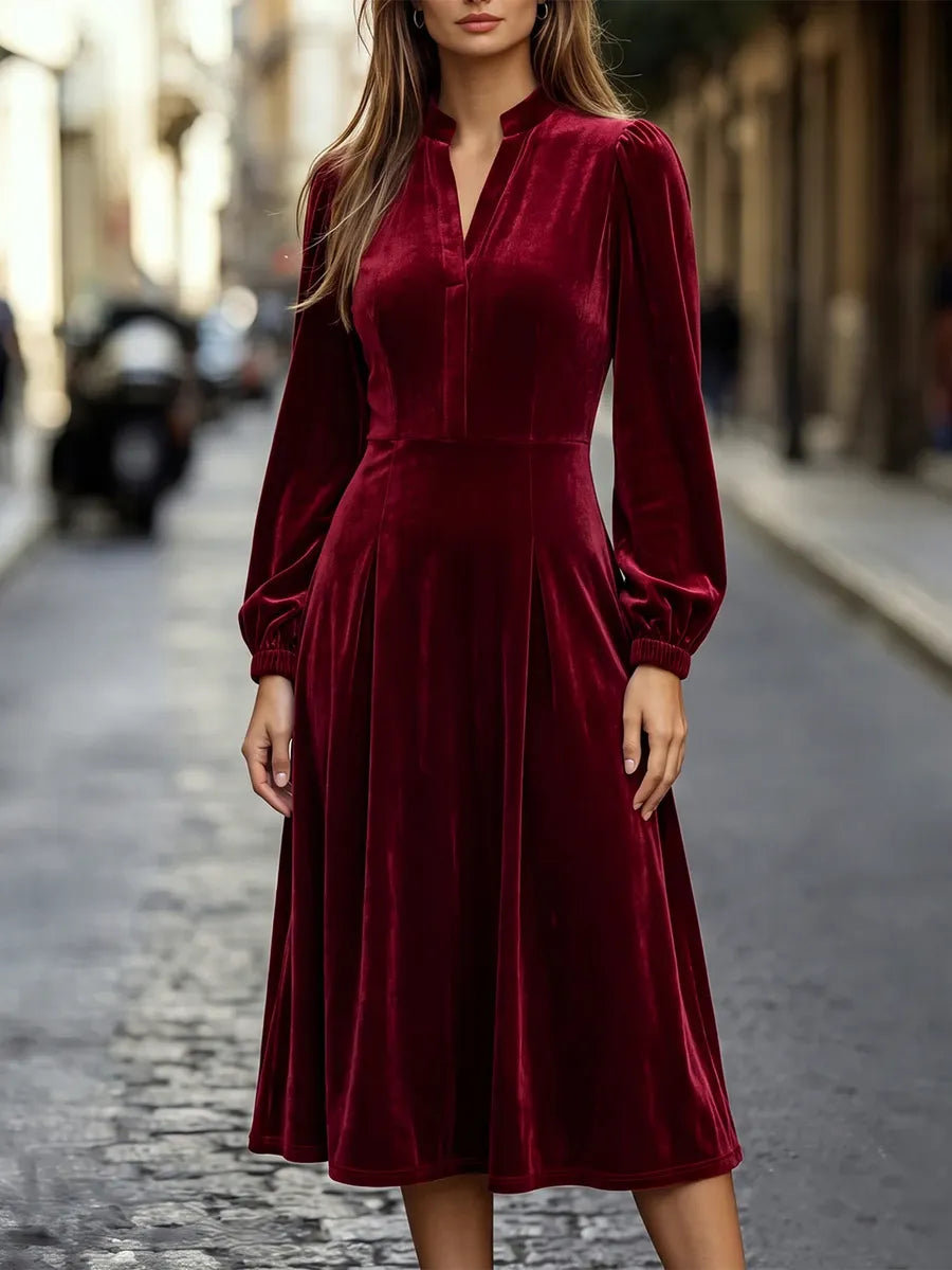 SHEIN Feyla فستان ميدي بياقة وأزرار أمامية بلون عنابي