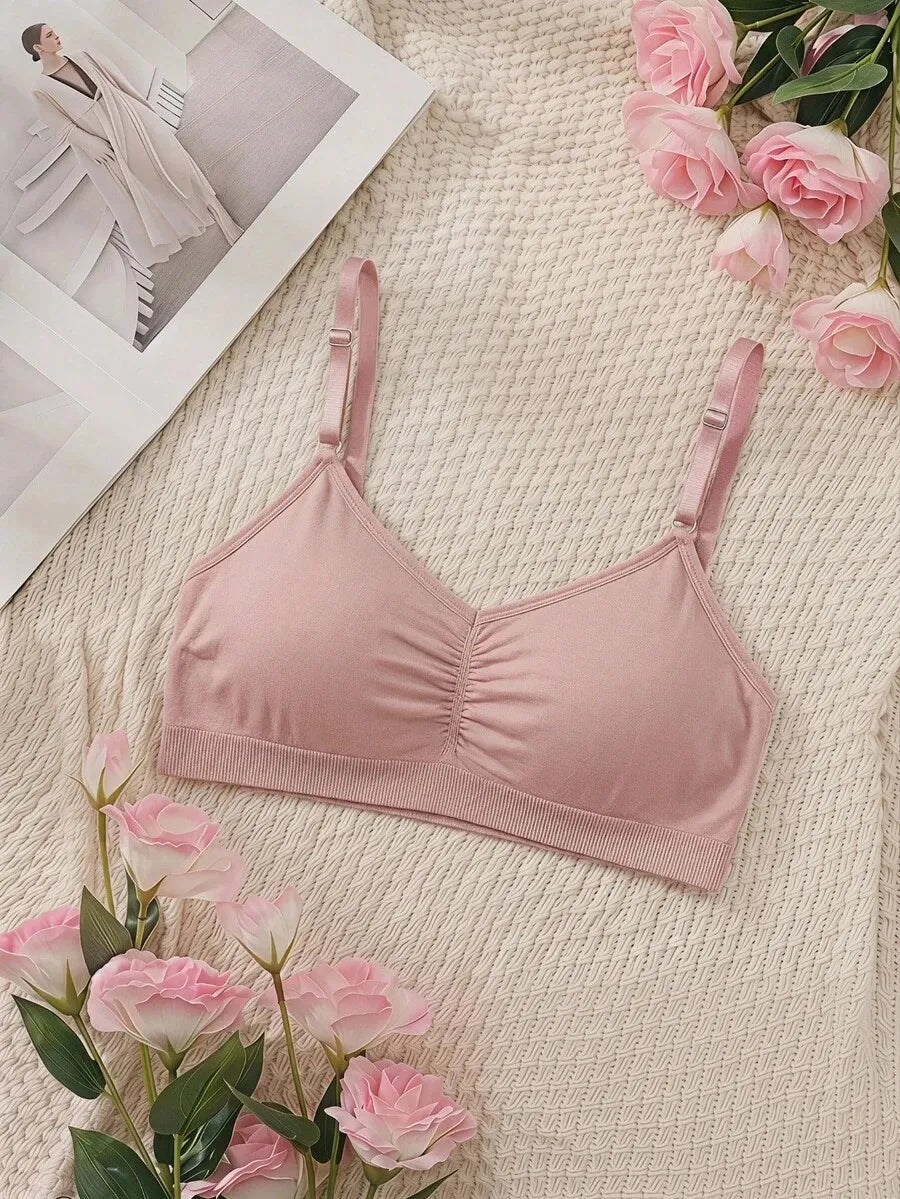 SHEIN MOD طقم 3 حمالات صدر نسائية بدون سلك ومبطنة قليلاً ومتجعدة متعدد الألوان